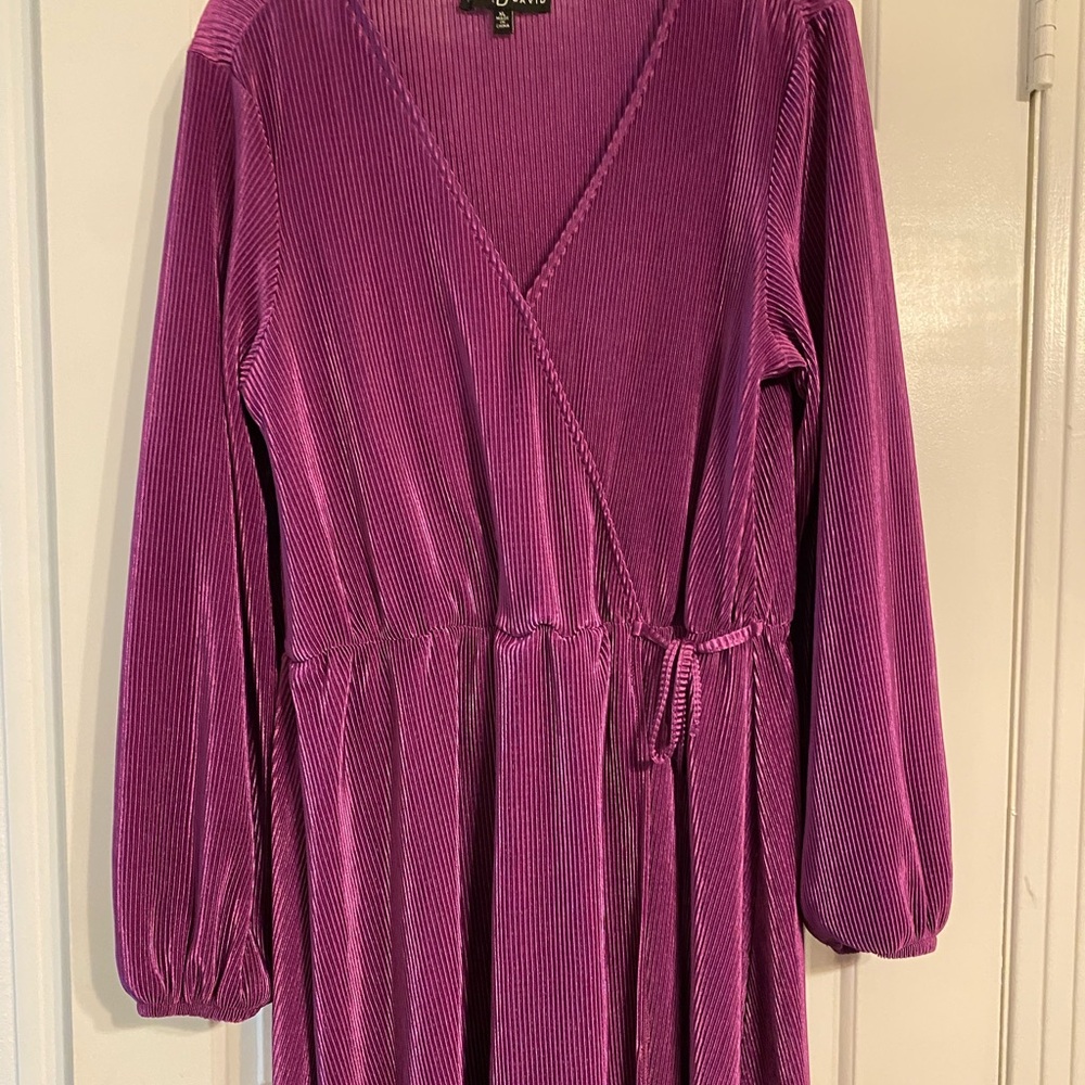 Purple Long Sleeved Ribbed Wrap Dress